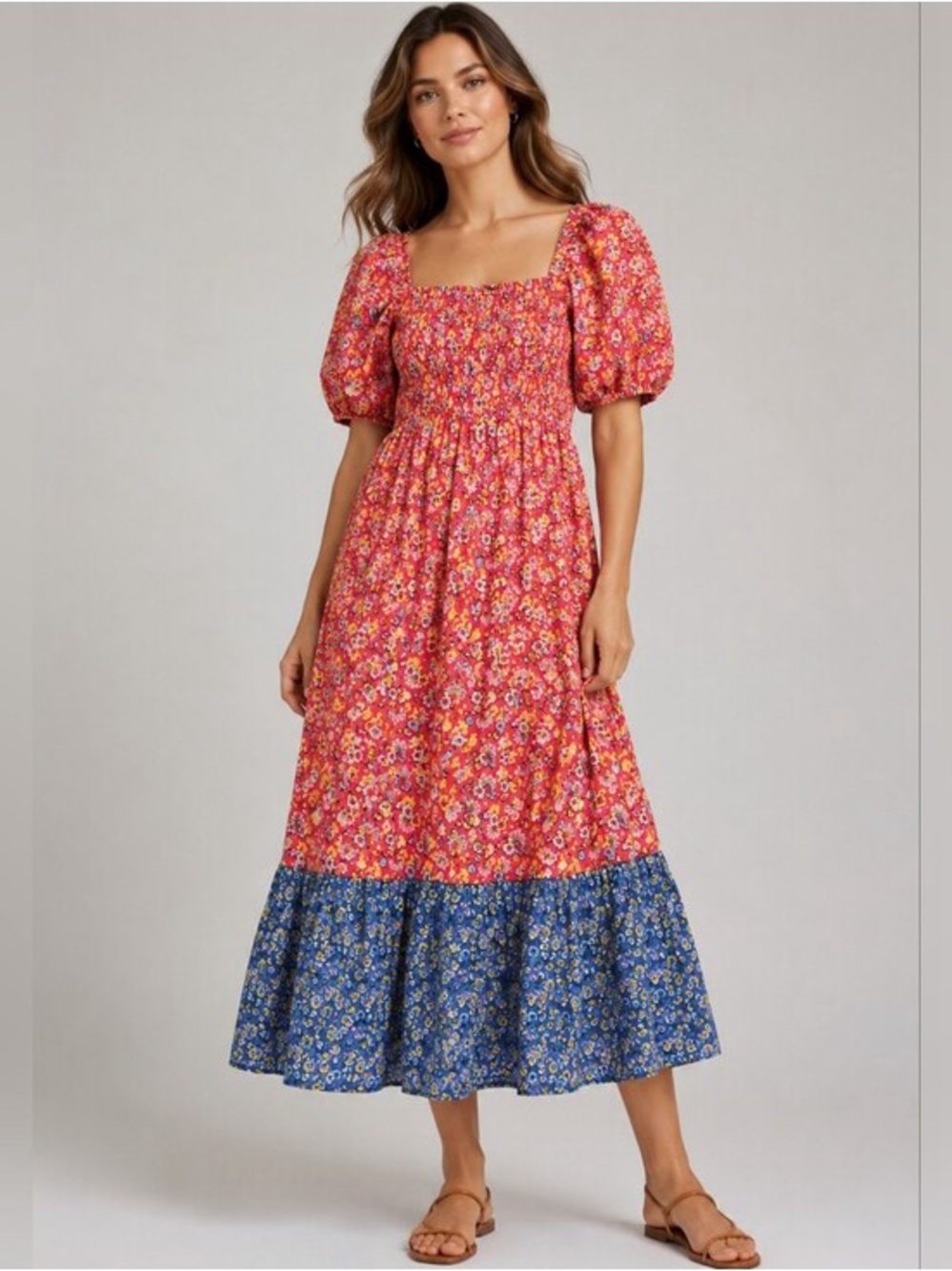 House of Harlow 1960 Eloise Floral Puff Sleeve Midi Dress
